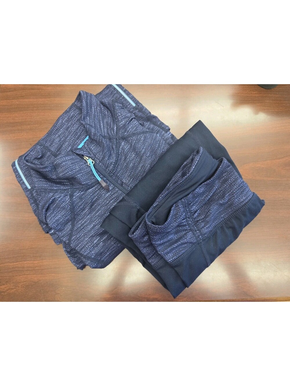 Tangerine Womens 2 pc Active Set Jacket Leggings Blue Print Zip Pockets M Outfit